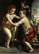 Guido Cagnacci Jesus and John the Baptist as children Spain oil painting artist